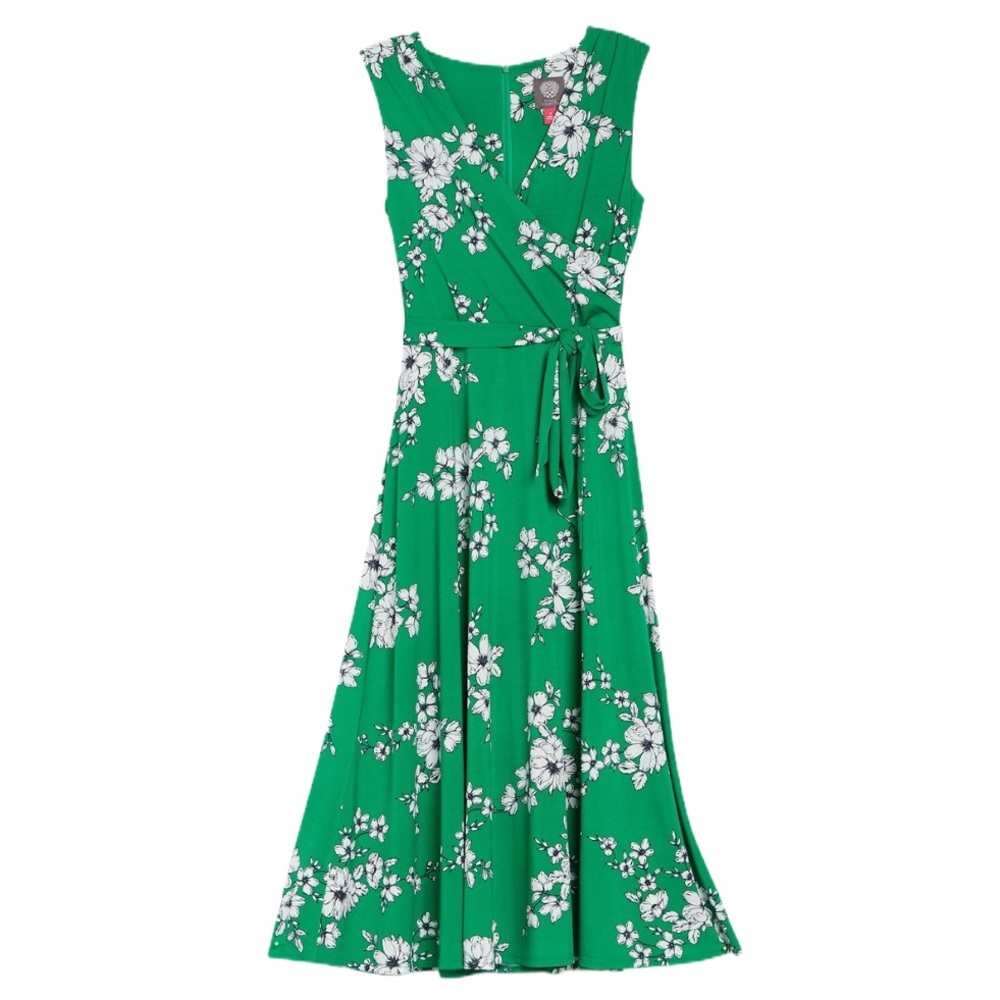 NWT Vince Camuto Printed Faux Wrap Midi Dress